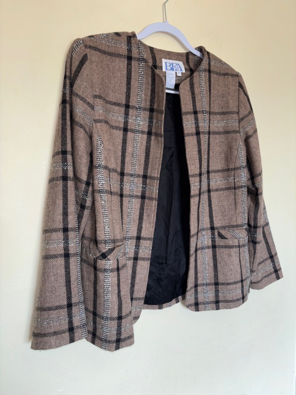 Vtg BFA Classics Blazer Sz 12 Open Front Plaid Jacket Lined Pockets Preppy